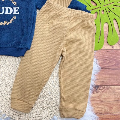 Conj. Casaco Dude e Calça em Malha Wafle - Marinho e Caramelo